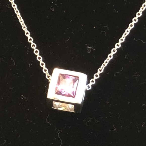 Sterling silver cubic zirconia cube necklace - Picture 3 of 5